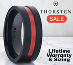 Load image into Gallery viewer, Mens Titanium Red Aluminum Groove Brushed Center Wedding Ring - Flat Brushed Comfort Fit - 8mm Wide - Style name: BLAZE