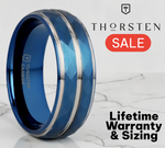 Load image into Gallery viewer, Mens Tungsten Carbide Blue Ion Plated Stepped Edges Wedding Ring - Faceted Center Comfort Fit - 8mm Wide - Style name: CARMEL