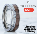 Load image into Gallery viewer, Mens Titanium Deer Antler Black Walnut Wood Inlay Wedding Ring - Flat Polished Comfort Fit - 8mm Wide - Style name: DARBY