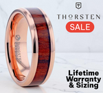 Load image into Gallery viewer, Mens Tungsten Rose Gold Plated Koa Wood Inlaid Wedding Ring - Polished Beveled Comfort Fit - 8mm Wide - Style name: DYLAN