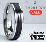 Load image into Gallery viewer, Mens Tungsten Black Ceramic Inlay Wedding Ring - Flat Grooved Comfort Fit - 6mm 8mm 10mm Wide - Style name: EDINBURGH