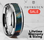 Load image into Gallery viewer, Mens Tungsten Carbide Spectrolite Inlay Polished Finish Wedding Ring - Polished Beveled Comfort Fit - 8mm Wide - Style name: ESSENCE