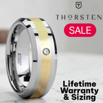 Load image into Gallery viewer, Mens Tungsten Carbide 14K Gold Inlaid Diamond Wedding Ring - Beveled Comfort Fit - 8mm Wide - Style name: FABIAN