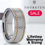 Load image into Gallery viewer, Mens Titanium 14K Yellow Gold Dual Braided Inlay Wedding Ring - Flat Brushed Comfort Fit - 8mm Wide - Style name: FERDINAND