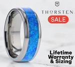 Load image into Gallery viewer, Mens Titanium Blue Green Opal Inlay Wedding Ring - Polished Beveled Comfort Fit - 8mm Wide - Style name: GALAXY