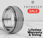 Load image into Gallery viewer, Mens Titanium Steel Chain Round Black Diamonds Wedding Ring - Polished Beveled Comfort Fit - 10mm Wide - Style name: GAUNTLET