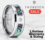 Load image into Gallery viewer, Mens Tungsten Carbide Mother of Pearl Inlay White Diamond Wedding Ring - Beveled Comfort Fit - 8mm Wide - Style name: HONOLULU