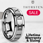 Load image into Gallery viewer, Mens Tungsten Raised Center Roman Numerals Spinner Wedding Ring - Brush Finish Comfort Fit - 8mm Wide - Style name: IMPERIUS