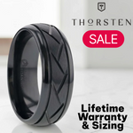 Load image into Gallery viewer, Mens Black Titanium Brushed Cross Alternating Diagonal Cuts Pattern Wedding Ring - Domed Comfort Fit - 8mm Wide - Style name: JAX