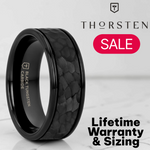 Load image into Gallery viewer, Mens Tungsten Carbide Black Dual Offset Grooves Polished Edges Wedding Ring - Hammered Finish Comfort Fit - 6mm 8mm Wide - Style name: JOINER