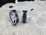 Load image into Gallery viewer, Mens Black & Gray Lava Rock Stone Inlay Tungsten Wedding Ring - Polished Beveled Edges Comfort Fit - 8mm Wide - Style name: KILAUEA