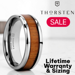 Load image into Gallery viewer, Mens Titanium Polished Finish Koa Wood Inlaid Wedding Ring - Beveled Edges Comfort Fit - 6mm 8mm Wide - Style name: KOAN