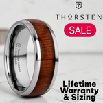 Load image into Gallery viewer, Mens Comfort Fit -Tungsten Domed Profile Polished Finish Wedding Ring - Koa Wood Inlay - 8mm Wide - Style name: KAMEHA