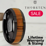 Load image into Gallery viewer, Mens Black Ceramic Koa Wood Inlay Domed Wedding Ring - Polished Finish Comfort Fit - 8mm Wide - Style name: LINDEN