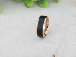 Load image into Gallery viewer, Mens Titanium Rose Gold Plated Flat Brushed Center Black Wedding Ring - Beveled Polished Comfort Fit - 6mm 8mm Wide - Style name: STEPHEN