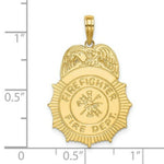 Load image into Gallery viewer, 14K Yellow Gold Fireman Fire Dept Badge Charm Pendant