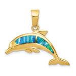 Load image into Gallery viewer, 14K Yellow Gold Imitation Opal Dolphin Pendant