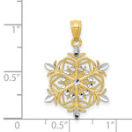 Load image into Gallery viewer, 14K Yellow Gold & Rhodium Diamond-cut Snowflake Pendant