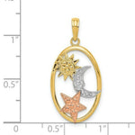 Load image into Gallery viewer, 14K Yellow Gold Yellow & Rose Gold w/Rhodium Sun, Moon & Star Oval Pendant