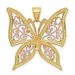 Load image into Gallery viewer, 14K Yellow Gold Yellow & Rose Gold w/Rhodium Diamond-cut Butterfly Pendant