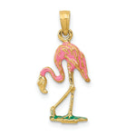 Load image into Gallery viewer, 14K Yellow Gold Enameled Flamingo Pendant