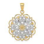 Load image into Gallery viewer, 14K Yellow Gold & Rhodium Filigree Hearts w/Scalloped Edge Pendant