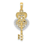 Load image into Gallery viewer, 14K Yellow Gold & Rhodium Diamond-cut Key & Heart Lock Pendant
