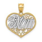 Load image into Gallery viewer, 14K Yellow Gold & Rhodium Filigree #1 Mom Heart Pendant