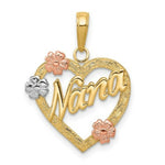 Load image into Gallery viewer, 14K Tri-Color Gold Nana in Heart with Flowers Pendant