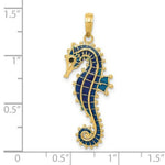Load image into Gallery viewer, 14K Yellow Gold 3-D Blue Enameled Seahorse Pendant