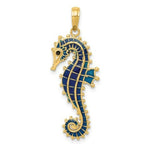 Load image into Gallery viewer, 14K Yellow Gold 3-D Blue Enameled Seahorse Pendant