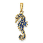 Load image into Gallery viewer, 14K Yellow Gold 3-D Blue Enameled Seahorse Pendant
