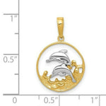 Load image into Gallery viewer, 14K Yellow Gold & Rhodium Double Dolphins in Circle Pendant