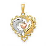 Load image into Gallery viewer, 14K Two-tone Gold & Rhodium Dolphins in Heart Pendant