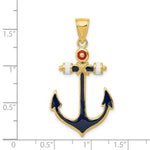 Load image into Gallery viewer, 14K Yellow Gold 2-D Red, White, and Blue Enameled Anchor Pendant