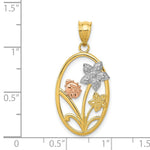 Load image into Gallery viewer, 14K Two-tone Gold & Rhodium Diamond-cut Oval Floral Pendant