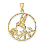 Load image into Gallery viewer, 14K Yellow Gold Enameled Hummingbird & Flower Round Frame Pendant