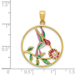 Load image into Gallery viewer, 14K Yellow Gold Enameled Hummingbird & Flower Round Frame Pendant