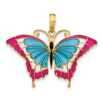 Load image into Gallery viewer, 14K Yellow Gold Blue Stained Glass Wings Butterfly Pendant with Acrylic