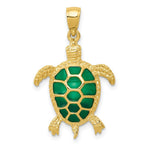 Load image into Gallery viewer, 14K Yellow Gold Green Translucent Acrylic Sea Turtle Pendant