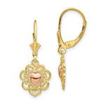 Load image into Gallery viewer, 14K Two-tone Gold Heart with Lace Trim Leverback Earrings