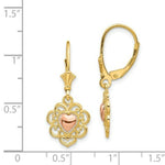 Load image into Gallery viewer, 14K Two-tone Gold Heart with Lace Trim Leverback Earrings
