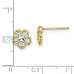 Load image into Gallery viewer, 14K Yellow Gold with Rhodium Diamond-cut Flower Post Earrings