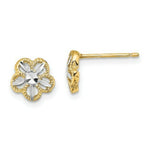 Load image into Gallery viewer, 14K Yellow Gold with Rhodium Diamond-cut Flower Post Earrings