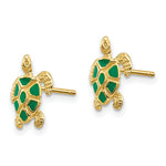 Load image into Gallery viewer, 14K Yellow Gold Green Enameled Sea Turtle Post Earrings