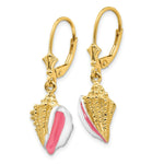 Load image into Gallery viewer, 14K Yellow Gold Enameled Conch Shell Leverback Earrings