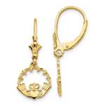 Load image into Gallery viewer, 14K Yellow Gold Claddagh in Circle Leverback Earrings