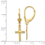 Load image into Gallery viewer, 14K Yellow Gold Mini Cross with Heart Leverback Earrings
