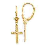 Load image into Gallery viewer, 14K Yellow Gold Mini Cross with Heart Leverback Earrings