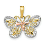 Load image into Gallery viewer, 14K Yellow Gold Yellow & Rose gold with Rhodium Diamond-cut Butterfly Pendant